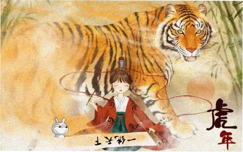 pr九尾狐灯串市集主视觉：砖红布幡下挂着九尾狐线稿与暖黄灯串